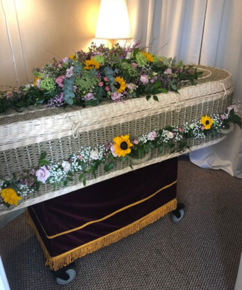 Wicker Coffin Garland with coffin spray 