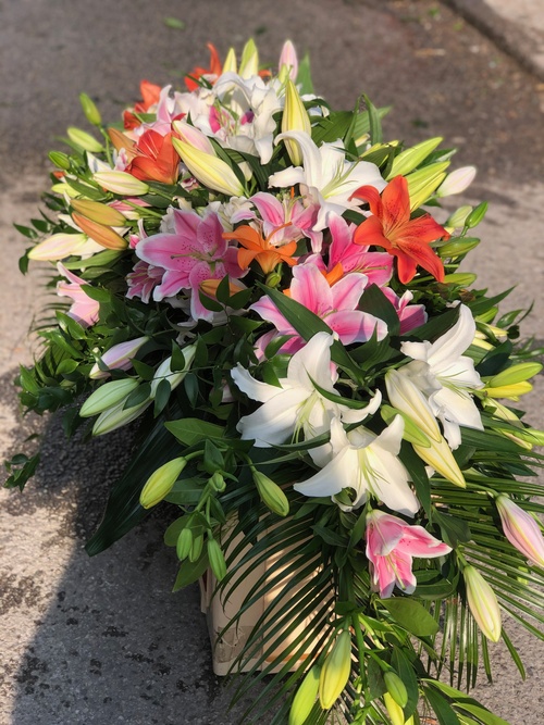 Mixed Colour Lily Coffin Spray 