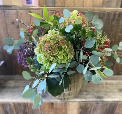 Luxury Hydrangeas in Rattan  Vase
