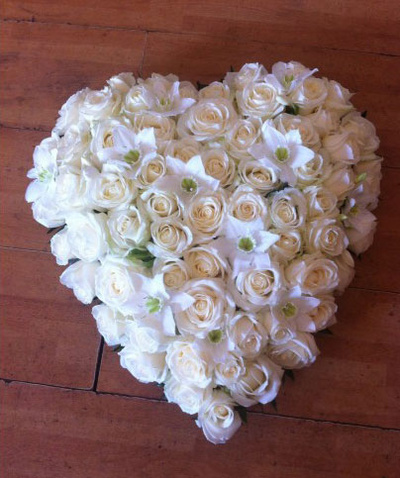All white rose heart