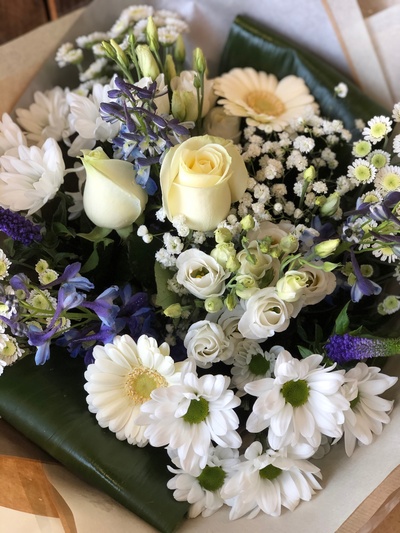 Blue and White Hand Tied Bouquet 