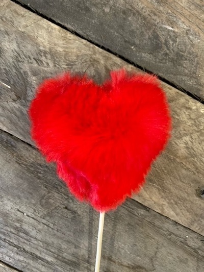 Fluffy Red Heart on Stick